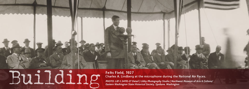 Felts Field 1927, Charles A. Lindberg at the microphone during the National Air Races